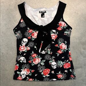 Hot Topic Black Rose Skull Tank Top L